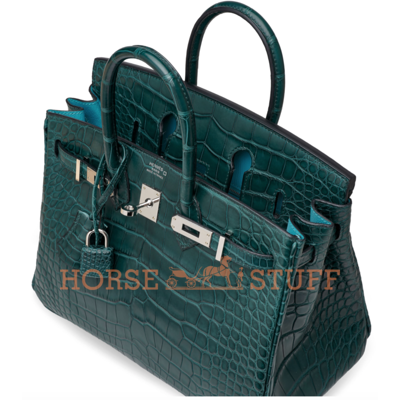 Hermès Birkin 25 Special Order HSS Verso Vert Cypress / Blue Saint Cyr Matte Crocodile Alligator PHW