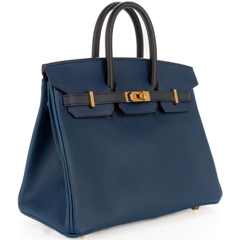 Hermès Birkin 25 Limited Edition Tricolor Bleu de Prusse / Indigo / Black Epsom GHW