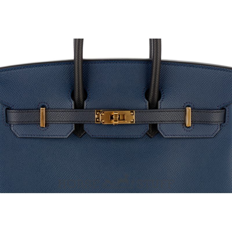 Hermès Birkin 25 Limited Edition Tricolor Bleu de Prusse / Indigo / Black Epsom GHW
