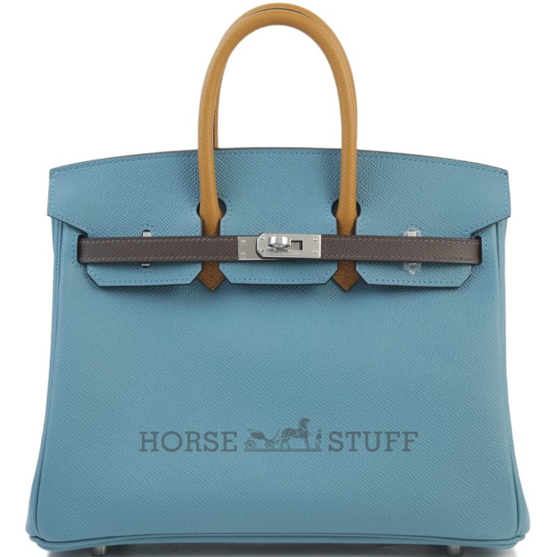 Hermès Birkin 25 Limited Edition Tricolor Blue Jean / Sesame / Ecorce Epsom PHW