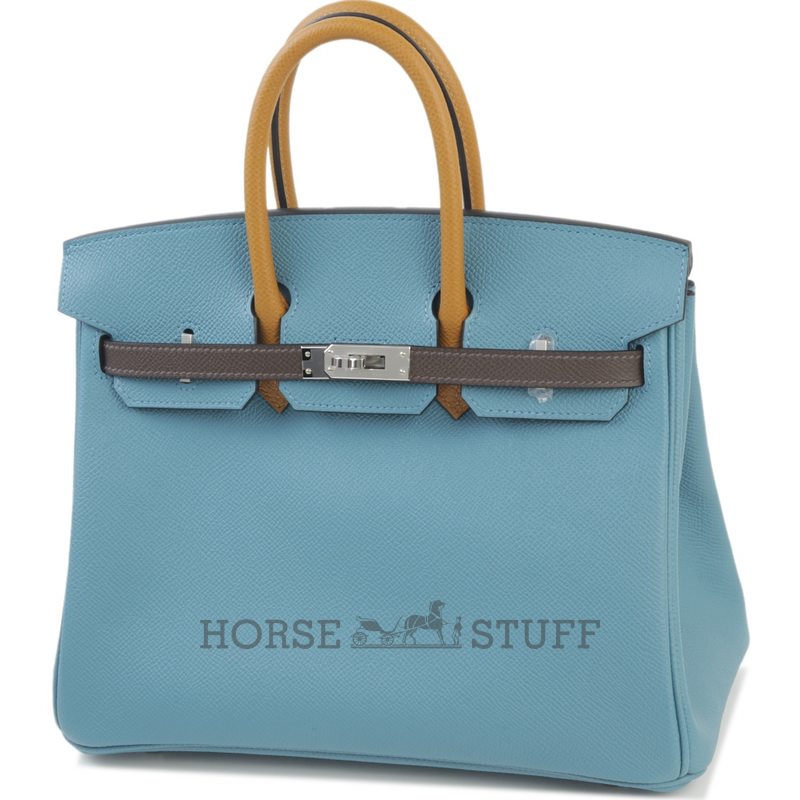 Hermès Birkin 25 Limited Edition Tricolor Blue Jean / Sesame / Ecorce Epsom PHW
