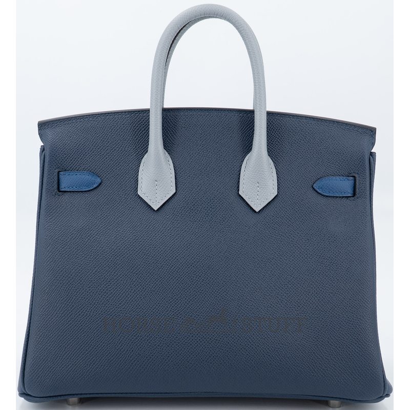Hermès Birkin 25 Limited Edition Tricolor Blue Tie / Gris Pantin / Blue Abysse Epsom PHW