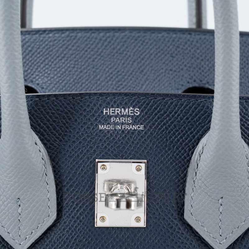 Hermès Birkin 25 Limited Edition Tricolor Blue Tie / Gris Pantin / Blue Abysse Epsom PHW