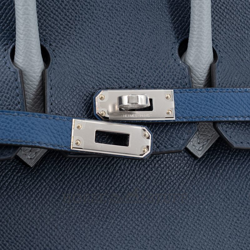 Hermès Birkin 25 Limited Edition Tricolor Blue Tie / Gris Pantin / Blue Abysse Epsom PHW