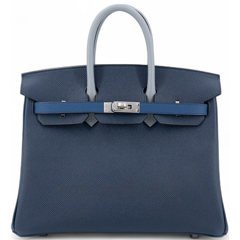 Hermès Birkin 25 Limited Edition Tricolor Blue Tie / Gris Pantin / Blue Abysse Epsom PHW
