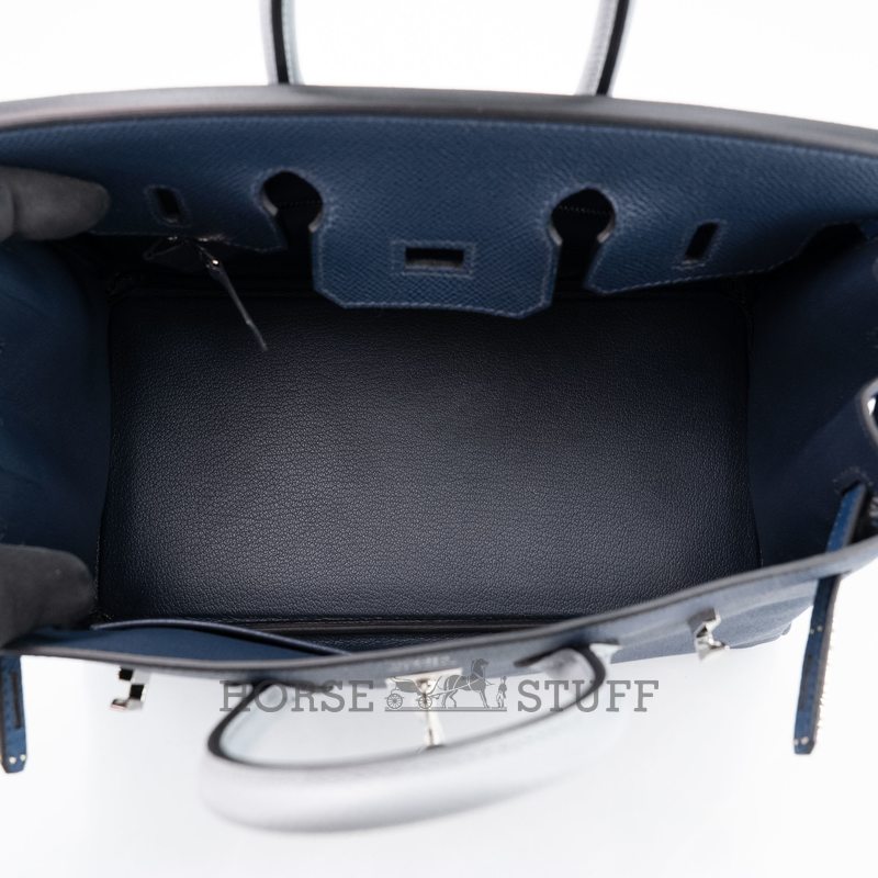 Hermès Birkin 25 Limited Edition Tricolor Blue Tie / Gris Pantin / Blue Abysse Epsom PHW