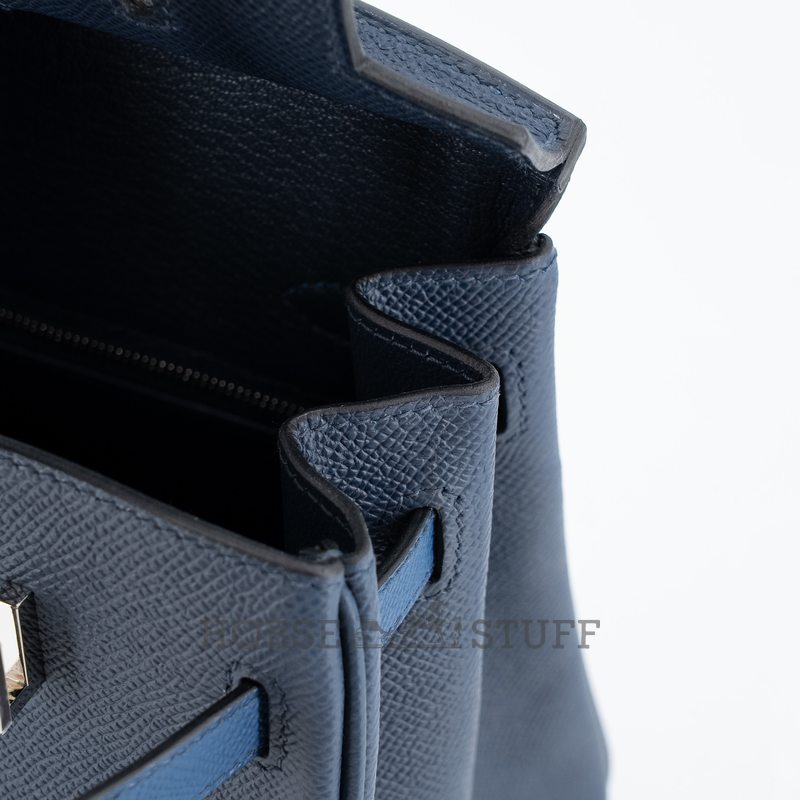 Hermès Birkin 25 Limited Edition Tricolor Blue Tie / Gris Pantin / Blue Abysse Epsom PHW