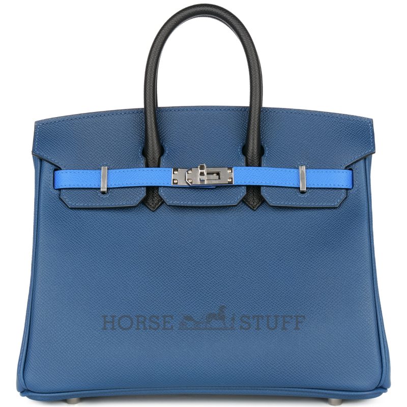 Hermès Birkin 25 Limited Edition Tricolor Deep Bleu / Bleu Hydra / Black Epsom PHW