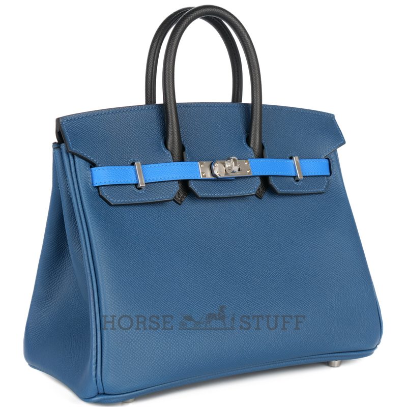 Hermès Birkin 25 Limited Edition Tricolor Deep Bleu / Bleu Hydra / Black Epsom PHW