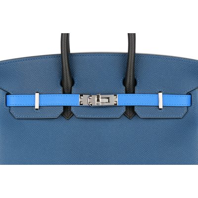 Hermès Birkin 25 Limited Edition Tricolor Deep Bleu / Bleu Hydra / Black Epsom PHW