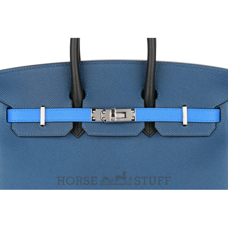 Hermès Birkin 25 Limited Edition Tricolor Deep Bleu / Bleu Hydra / Black Epsom PHW