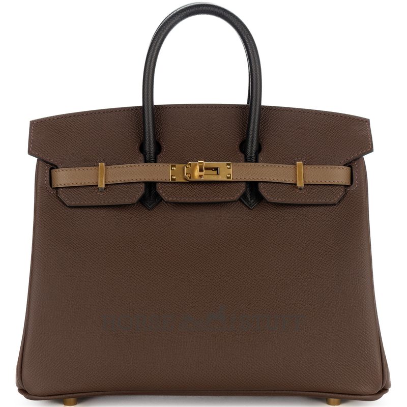 Hermès Birkin 25 Limited Edition Tricolor Ecorce / Etoupe / Black Epsom GHW