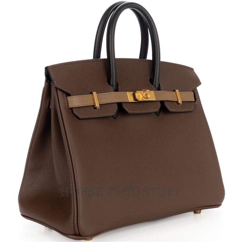 Hermès Birkin 25 Limited Edition Tricolor Ecorce / Etoupe / Black Epsom GHW