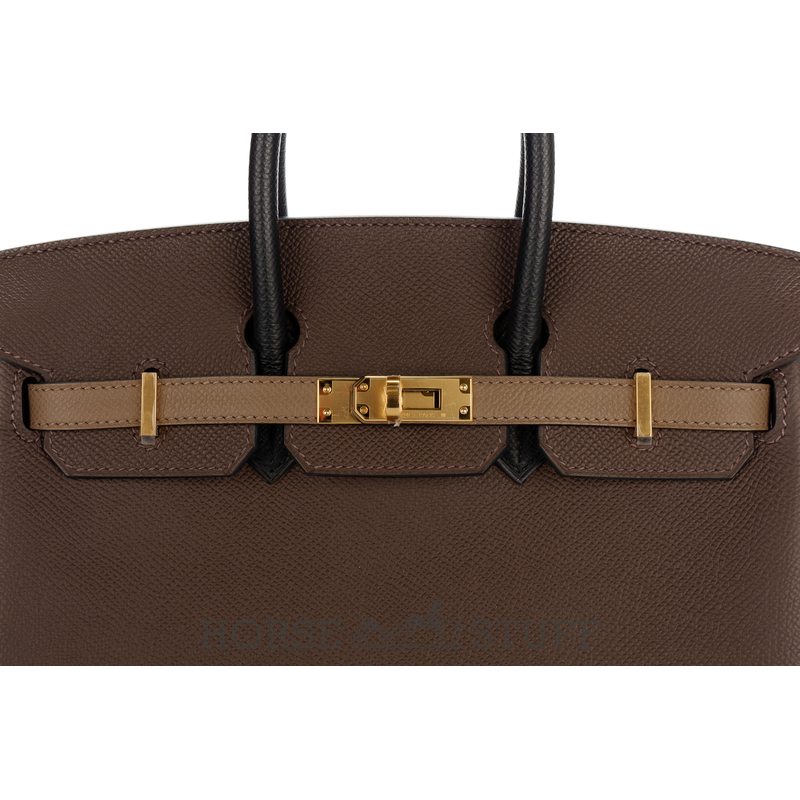 Hermès Birkin 25 Limited Edition Tricolor Ecorce / Etoupe / Black Epsom GHW