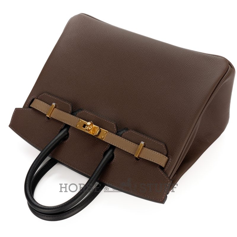 Hermès Birkin 25 Limited Edition Tricolor Ecorce / Etoupe / Black Epsom GHW