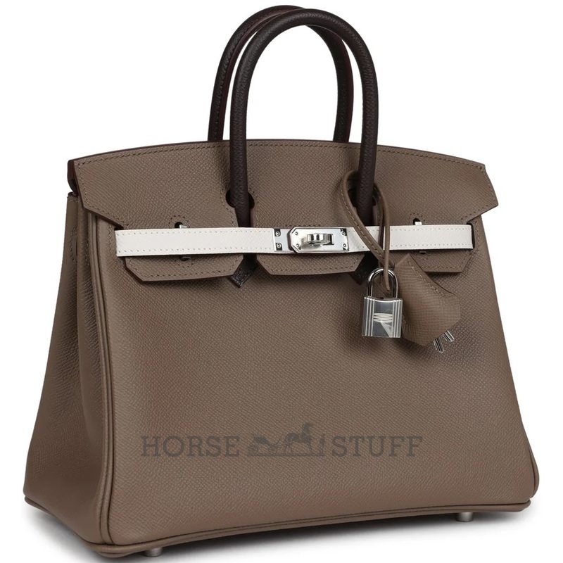 Hermès Birkin 25 Limited Edition Tricolor Etoupe / Ebene / Gris Pale Epsom PHW