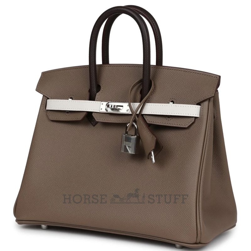 Hermès Birkin 25 Limited Edition Tricolor Etoupe / Ebene / Gris Pale Epsom PHW