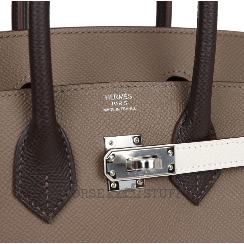 Hermès Birkin 25 Limited Edition Tricolor Etoupe / Ebene / Gris Pale Epsom PHW