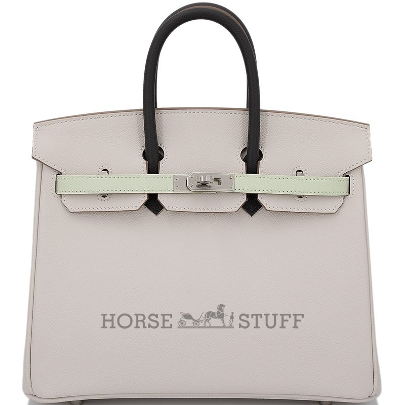 Hermès Birkin 25 Limited Edition Tricolor Gris Pale / Vert Fizz / Graphite Epsom PHW