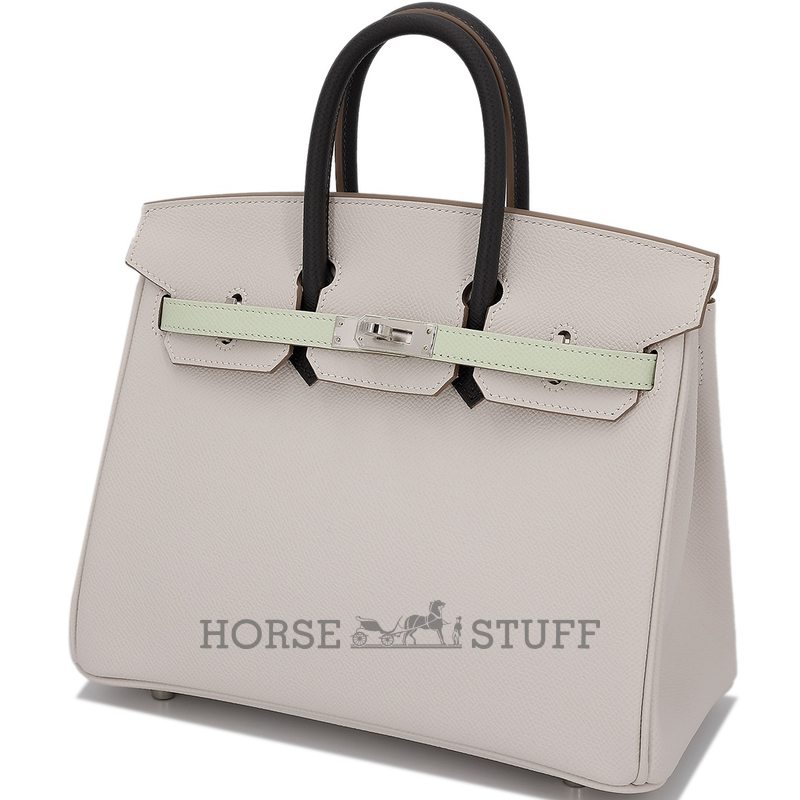 Hermès Birkin 25 Limited Edition Tricolor Gris Pale / Vert Fizz / Graphite Epsom PHW