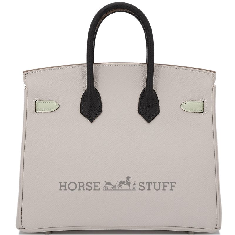Hermès Birkin 25 Limited Edition Tricolor Gris Pale / Vert Fizz / Graphite Epsom PHW