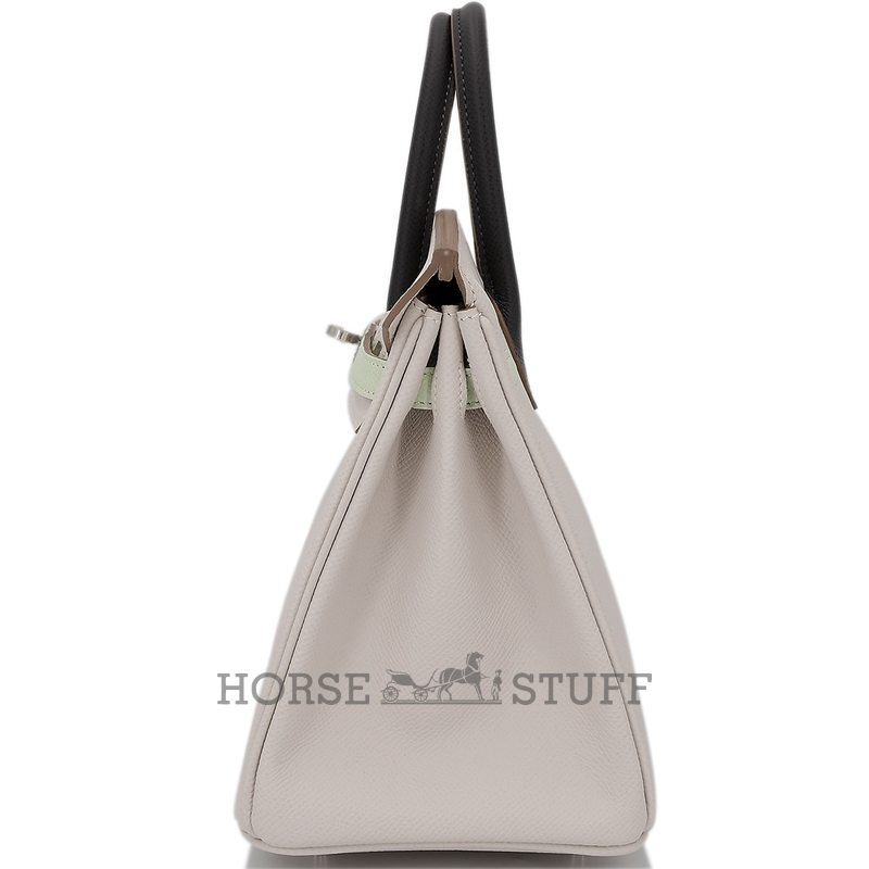 Hermès Birkin 25 Limited Edition Tricolor Gris Pale / Vert Fizz / Graphite Epsom PHW