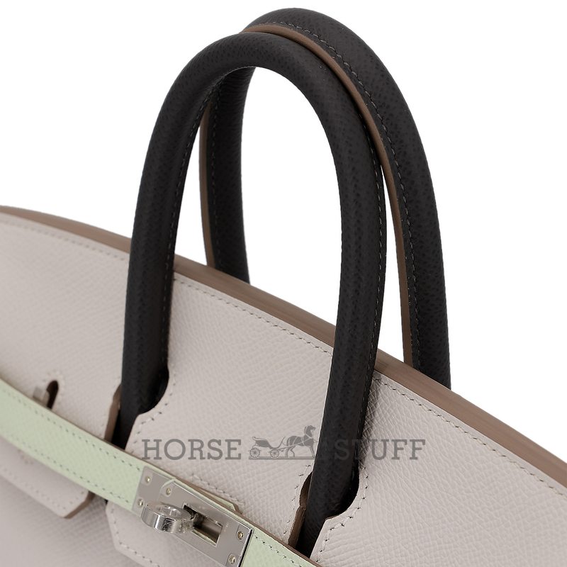 Hermès Birkin 25 Limited Edition Tricolor Gris Pale / Vert Fizz / Graphite Epsom PHW