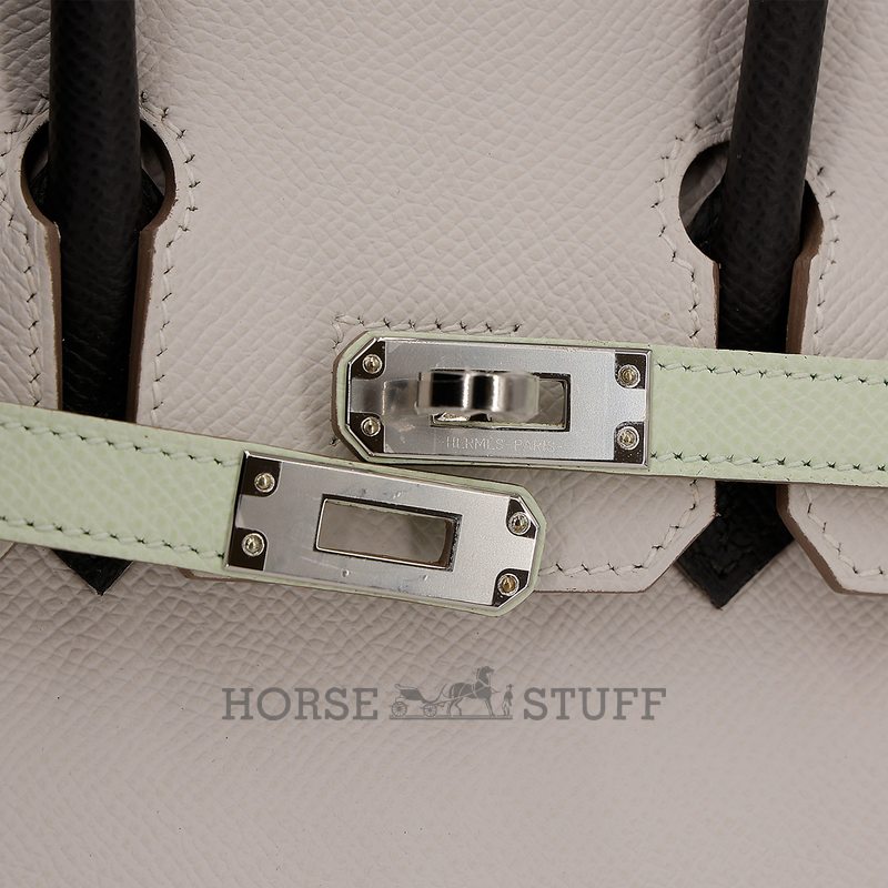 Hermès Birkin 25 Limited Edition Tricolor Gris Pale / Vert Fizz / Graphite Epsom PHW