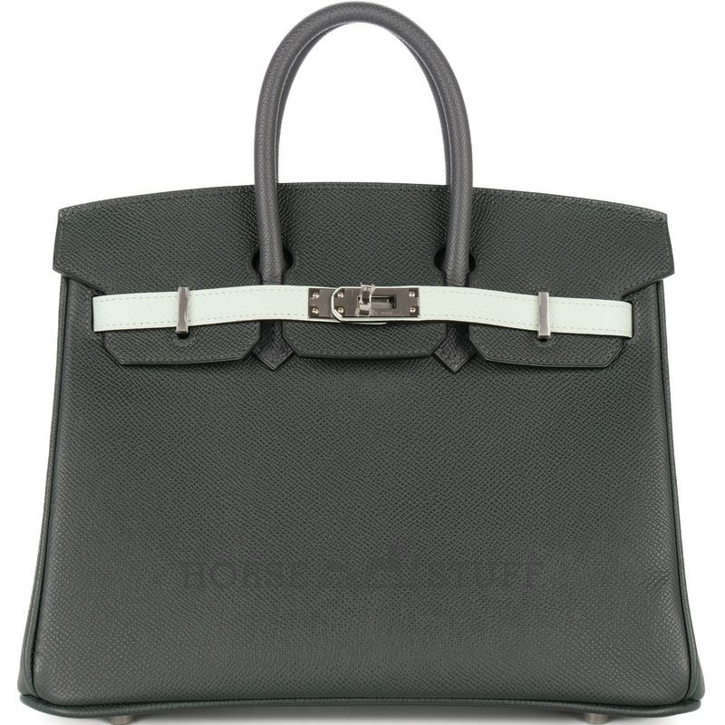 Hermès Birkin 25 Limited Edition Tricolor Vert Fonce / Ardoise / Vert Peppermint Epsom PHW