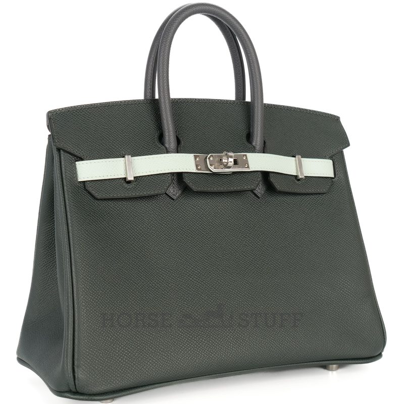 Hermès Birkin 25 Limited Edition Tricolor Vert Fonce / Ardoise / Vert Peppermint Epsom PHW