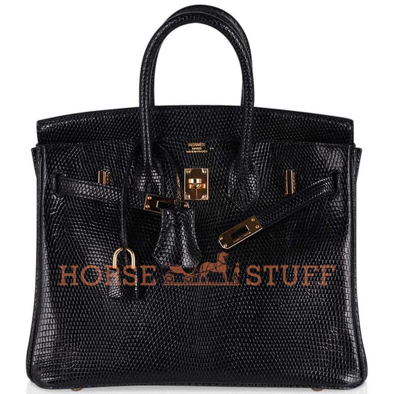 Hermès Birkin 25 Black Shiny Niloticus Lizard GHW