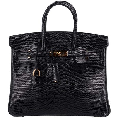 Hermès Birkin 25 Black Shiny Niloticus Lizard GHW