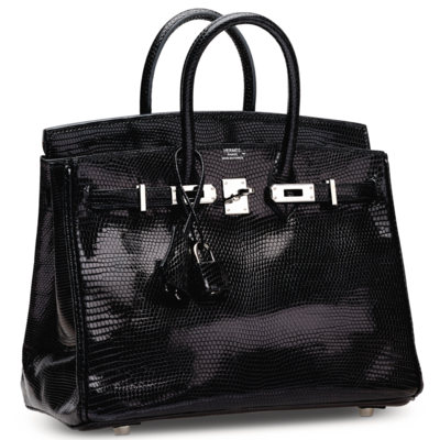 Hermès Birkin 25 Black Shiny Niloticus Lizard PHW