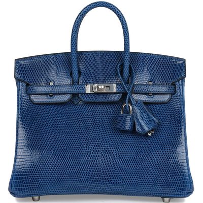 HERMÈS BIRKIN 25 Blue Sapphire Shiny Niloticus Lizard PHW