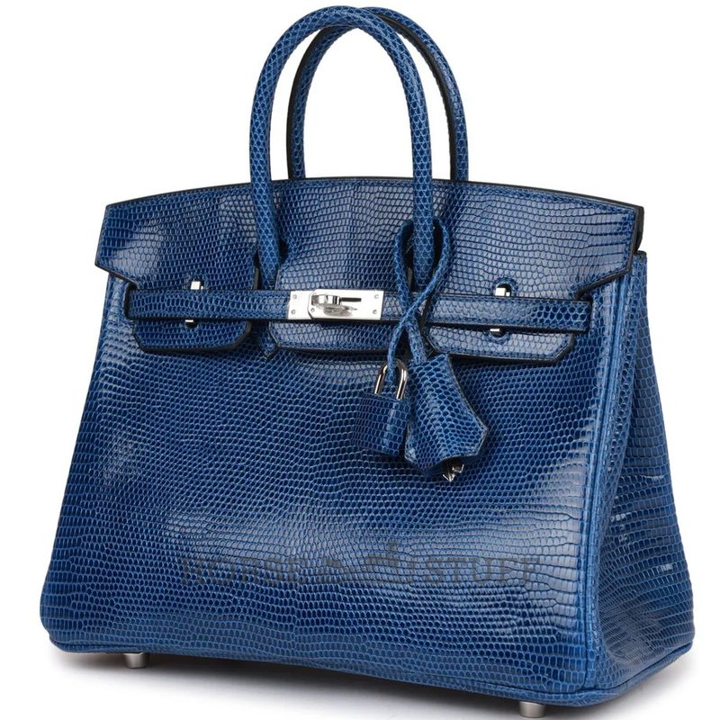HERMÈS BIRKIN 25 Blue Sapphire Shiny Niloticus Lizard PHW
