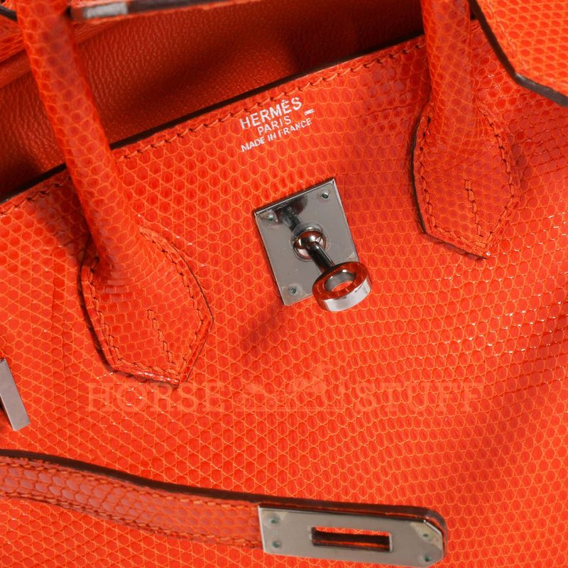 Hermès Birkin 25 Tangerine Shiny Niloticus Lizard PHW