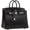 Hermès Birkin 25 Black Matte Crocodile Niloticus White 18K Gold, Diamonds