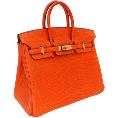 Hermès Birkin 25 Orange Matte Crocodile Niloticus GHW