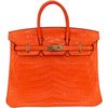 Hermès Birkin 25 Orange Matte Crocodile Niloticus GHW