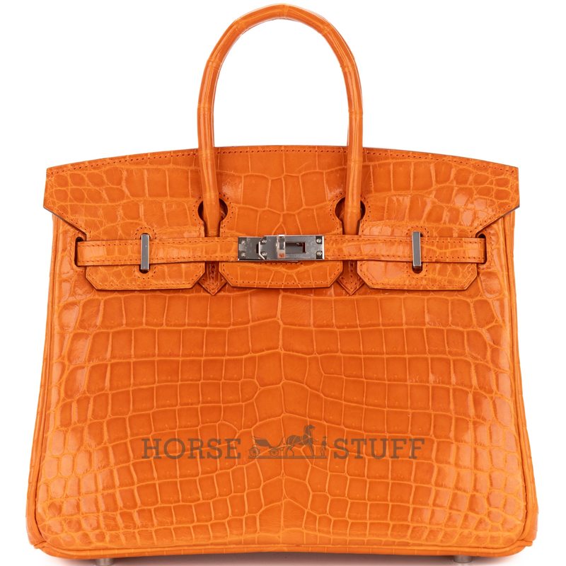Hermès Birkin 25 Orange Shiny Crocodile Niloticus PHW
