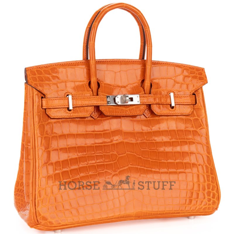 Hermès Birkin 25 Orange Shiny Crocodile Niloticus PHW