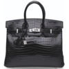 Hermès Birkin 25 Black Lisse Crocodile Porosus White 18K Gold, Diamonds