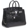 Hermès Birkin 25 Black Lisse Crocodile Porosus White 18K Gold, Diamonds