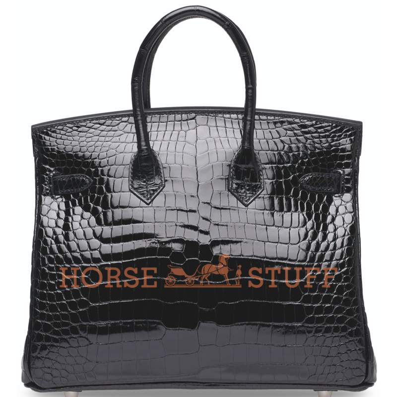 Hermès Birkin 25 Black Lisse Crocodile Porosus White 18K Gold, Diamonds