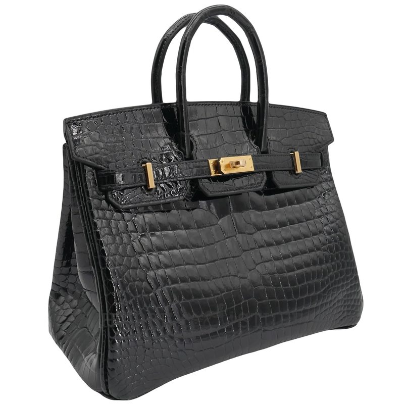 Hermès Birkin 25 Black Shiny Crocodile Porosus GHW