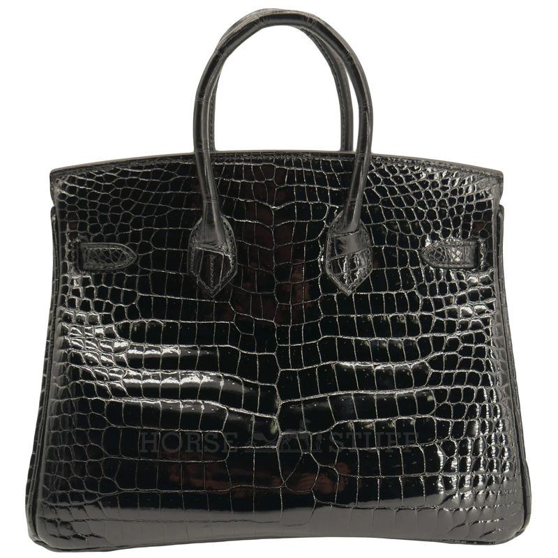 Hermès Birkin 25 Black Shiny Crocodile Porosus GHW