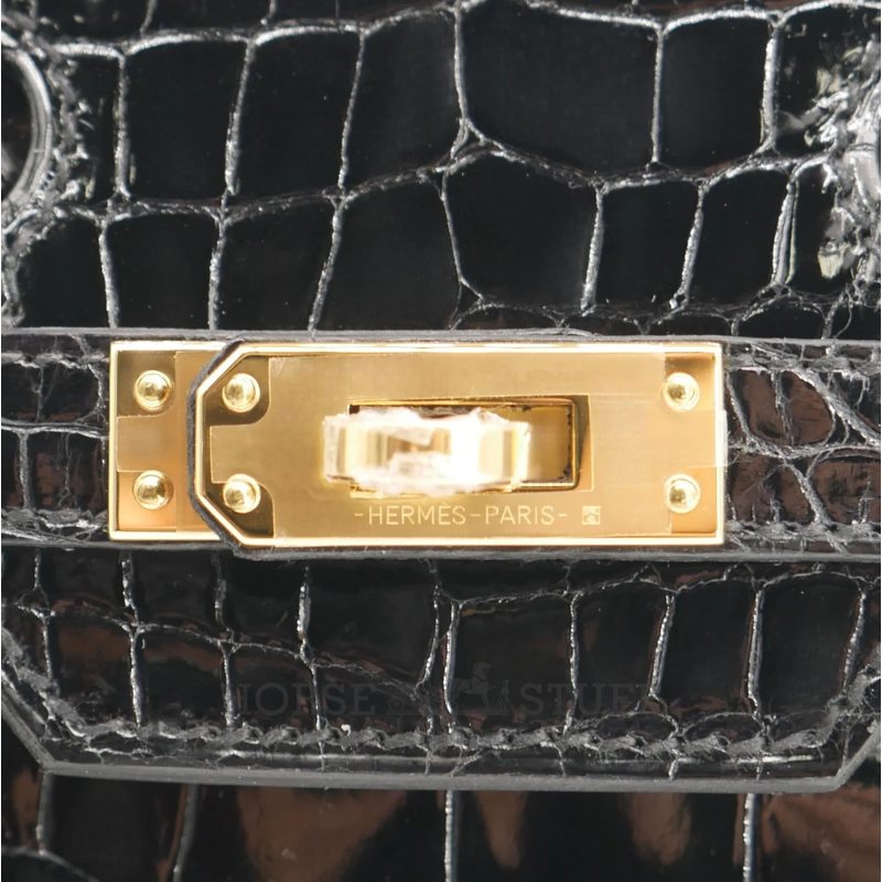 Hermès Birkin 25 Black Shiny Crocodile Porosus GHW