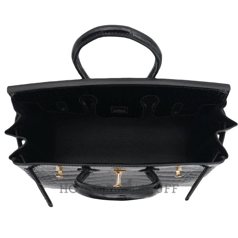 Hermès Birkin 25 Black Shiny Crocodile Porosus GHW