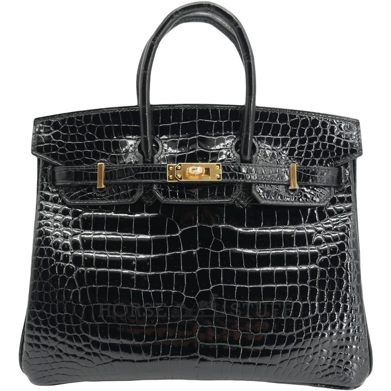 Hermès Birkin 25 Black Shiny Crocodile Porosus GHW