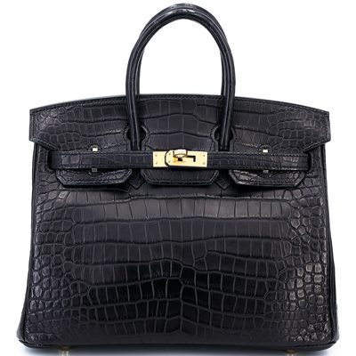 Hermès Birkin 25 Black Matte Crocodile Porosus GHW